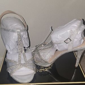 Dazzling Silver Strappy Heels. New